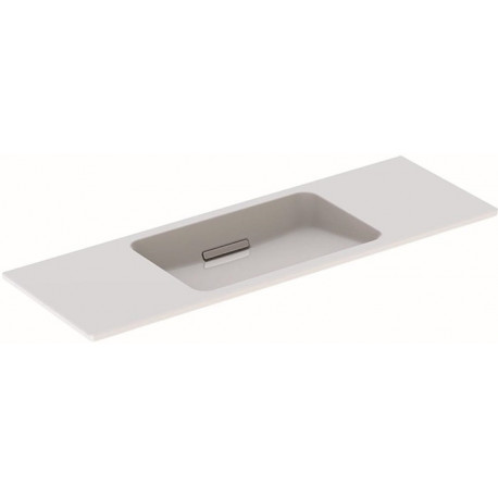 Lavabo Geberit ONE design flottant, sortie horizontale, compact, 120x40cm, sans troude robinetterie, sans trop-plein, blanc, KeraTect, chromé brossé