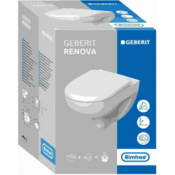 Pack WC suspendu Geberit Renova 54cm, Rimfree, abattant ralenti et déclipsable, Blanc
