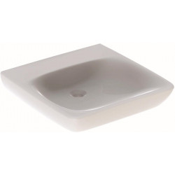 Lavabo Geberit Renova Comfort, adapté PMR, 55x55cm, sans troude robinetterie, sans trop-plein, Blanc