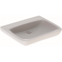 Lavabo Geberit Renova Comfort, adapté PMR, 65x55cm, sans troude robinetterie, sans trop-plein, Blanc