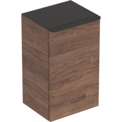 Meuble latéral bas Geberit Smyle Squareavec une porte: Largeur 36cm, Hauteur 60cm, Profondeur 32.6cm, Noyer Carya/mélamine structuré bois, gris velouté / thermopoudré mat, Charnières à droite 