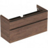 Meuble bas Geberit Smyle Square pour lavabo,avec deux tiroirs: Largeur 118.4cm, Hauteur 61.7cm, Profondeur 47cm, Noyer Carya/mélamine structuré bois, gris velouté / thermopoudré mat