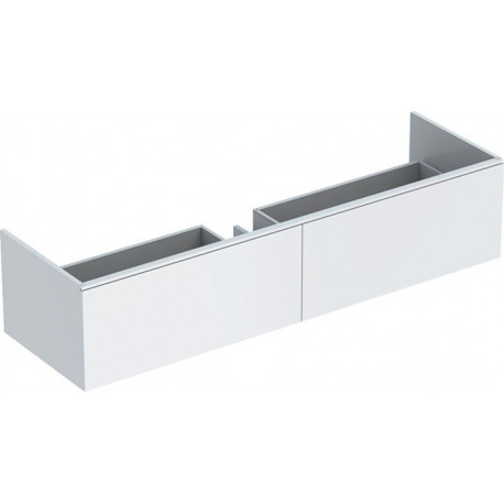 Meuble bas pour lavabo Geberit Xeno² en matériau minéral,avec deux tiroirs: Largeur 159.5cm, Hauteur 35cm, Profondeur 47.3cm, Blanc / Laqué mat