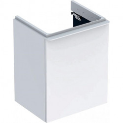 Meuble bas Geberit Smyle Square pour lave-mains,avec une porte: Largeur 49.2cm, Hauteur 61.7cm, Profondeur 40.6cm, blanc / laqué très brillant, blanc alpin / thermopoudré mat, Largeur de lavabo:50cm, Charnières à droite 