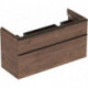 Meuble bas Geberit Smyle Square pour lavabo double,avec deux tiroirs: Largeur 118.4cm, Hauteur 61.7cm, Profondeur 47cm, Noyer Carya/mélamine structuré bois, gris velouté / thermopoudré mat