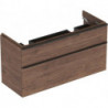 Meuble bas Geberit Smyle Square pour lavabo double,avec deux tiroirs: Largeur 118.4cm, Hauteur 61.7cm, Profondeur 47cm, Noyer Carya/mélamine structuré bois, gris velouté / thermopoudré mat