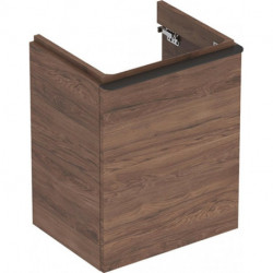 Meuble bas Geberit Smyle Square pour lave-mains,avec une porte: Largeur 49.2cm, Hauteur 61.7cm, Profondeur 40.6cm, Noyer Carya/mélamine structuré bois, gris velouté / thermopoudré mat, Largeur de lavabo:50cm, Charnières à droite 