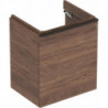 Meuble bas Geberit Smyle Square pour lavabo,avec une porte: Largeur 53.6cm, Hauteur 61.7cm, Profondeur 43.3cm, Noyer Carya/mélamine structuré bois, gris velouté / thermopoudré mat, Largeur de lavabo:55cm, Charnières à gauche 