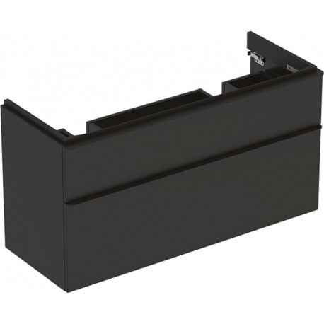 Meuble bas Geberit Smyle Square pour lavabo double,avec deux tiroirs: Largeur 118.4cm, Hauteur 61.7cm, Profondeur 47cm, gris velouté / laqué mat, gris velouté / thermopoudré mat