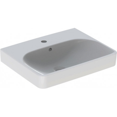 Lavabo Geberit Smyle Square, 55x44cm, troude robinetterie au centre, Blanc