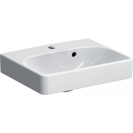 Lave-mains Geberit Smyle Square avec trop-plein asymétrique, Blanc, 45x16x36cm, trou de robinetterie au centre