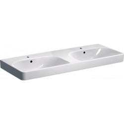Lavabo double Geberit Smyle Square, 120x48cm, troude robinetterie au centre, Blanc