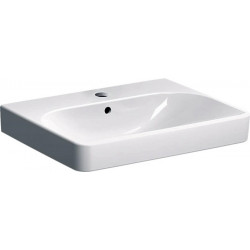 Lavabo Geberit Smyle Square, 60x48cm, troude robinetterie au centre, Blanc