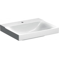 Lavabo Geberit Xeno², 60x48cm, troude robinetterie au centre, sans trop-plein, Blanc, KeraTect
