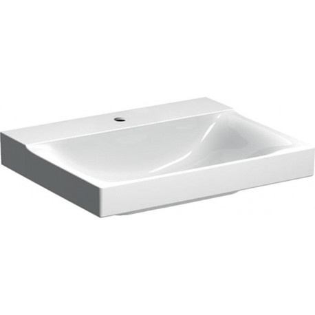 Lavabo Geberit Xeno², 60x48cm, troude robinetterie au centre, sans trop-plein, Blanc, KeraTect
