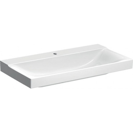 Lavabo Geberit Xeno², 90x48cm, troude robinetterie au centre, sans trop-plein, Blanc, KeraTect