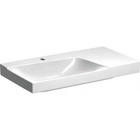 Lavabo Geberit Xeno²avec plage de dépose, 90x48cm, troude robinetterie au centre, sans trop-plein, plage de dépose à droite, Blanc, KeraTect