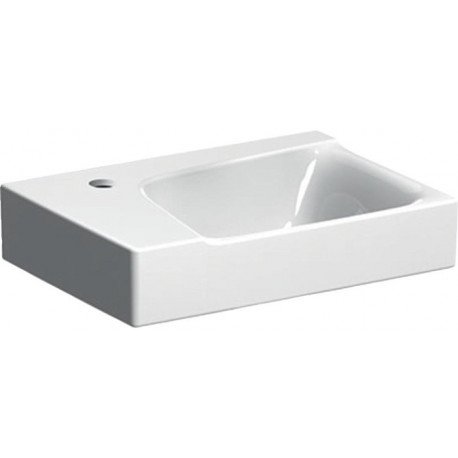 Lave-mains Geberit Xeno², Blanc / KeraTect, 40x12.5x28cm, troude robinetterie à gauche, sans trop-plein
