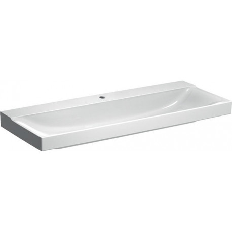 Lavabo Geberit Xeno², 120x48cm, troude robinetterie au centre, sans trop-plein, Blanc, KeraTect