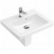 Lave-mains, 450 x 370 mm, Rectangulaire, pour robinetterie monotrou , troude robinetterie percé,avec trop-plein, En porcelaine sanitaire Blanc