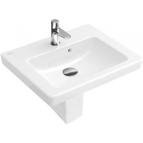 Lave-mains, 450 x 370 mm, Rectangulaire, pour robinetterie monotrou , troude robinetterie percé,avec trop-plein, En porcelaine sanitaire Blanc