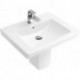 Vasques classiques, 650 x 470 mm, Rectangulaire, pour robinetterie à 3 trou s, troude robinetterie central percé,avec trop-plein, En porcelaine sanitaire Blanc CeramicPlus