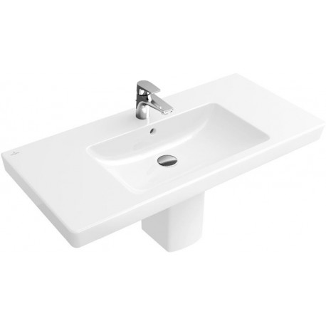 Vasques avec meuble, 800 x 470 mm, Rectangulaire, pour robinetterie à 3 trou s, trou de robinetterie central percé, avec trop-plein, En porcelaine sanitaire Blanc