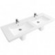 Vasques doubles, 1300 x 470 mm, Rectangulaire, pour deux robinetteries à 3 trou s, trou s de robinetterie centraux percés, avec trop-plein, En porcelaine sanitaire Blanc CeramicPlus