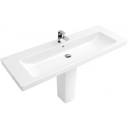 Vasquesavec meuble, 1300 x 470 mm, Rectangulaire, pour robinetterie à 3 trou s, troude robinetterie central percé,avec trop-plein, En porcelaine sanitaire Pergamon CeramicPlus