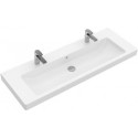 Vasquesavec meuble, 1300 x 470 mm, Rectangulaire, pour deux robinetteries monotrou , trou s de robinetterie percés, sans trop-plein, En porcelaine sanitaire Star White CeramicPlus