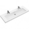 Vasquesavec meuble, 1300 x 470 mm, Rectangulaire, pour deux robinetteries monotrou , trou s de robinetterie percés, sans trop-plein, En porcelaine sanitaire Pergamon CeramicPlus