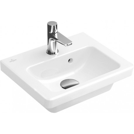 Lave-mains, 370 x 305 mm, Rectangulaire, pour robinetterie monotrou , troude robinetterie percé,avec trop-plein, En porcelaine sanitaire Blanc