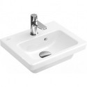 Lave-mains, 370 x 305 mm, Rectangulaire, pour robinetterie monotrou , troude robinetterie percé,avec trop-plein, En porcelaine sanitaire Blanc