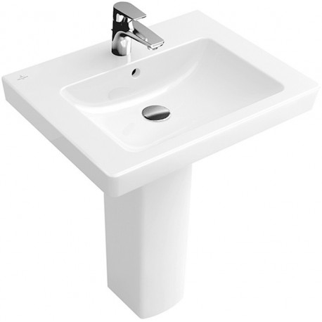 Vasques classiques, 600 x 470 mm, Rectangulaire, pour robinetterie à 3 trou s, trou de robinetterie central percé, avec trop-plein, En porcelaine sanitaire Blanc