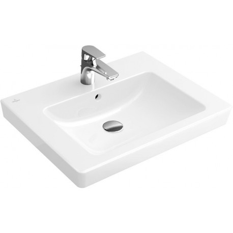 Vasques classiques, 600 x 470 mm, Rectangulaire, modèle meulé, pour robinetterie à 3 trou s, troude robinetterie central percé,avec trop-plein, En porcelaine sanitaire Blanc CeramicPlus