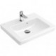 Lave-mains, 500 x 400 mm, Rectangulaire, modèle meulé, pour robinetterie monotrou , troude robinetterie percé,avec trop-plein, En porcelaine sanitaire Blanc