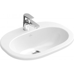 O.novo, Vasques à encastrer, 560 x 405 mm, Ovale, pour robinetterie à 3 trou s, troude robinetterie central percé,avec trop-plein, En porcelaine sanitaire, NF