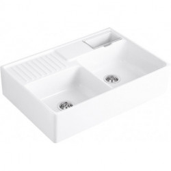Evier Tradition (2 cuves), Modules, 895 x 220 x 630 mm, Installation sur un meuble sous lavabo ou bien fixé au mur , 2 cuves pouvant être fermées, inclus Vide-sauce transparent, Vidage automatique et Set de fixation Ivory