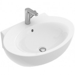 Aveo New Generation, Lavabos muraux, 680 x 500 mm, Ovale, modèle meulé, pour robinetterie à 3 trou s, troude robinetterie central percé, sans trop-plein, Les modèles sans trop-plein doivent être équipés d'une bonde ne pouvant être fermée, E