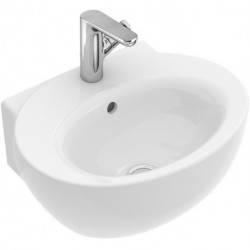 Aveo New Generation, Lave-mains, 500 x 405 mm, Ovale, modèle meulé, pour robinetterie monotrou , troude robinetterie percé,avec trop-plein, En porcelaine sanitaire