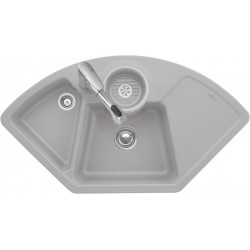 Solo Angle, Éviers d'angle, 1075 x 600 mm, Évier à encastrer, Installation sur un meuble sous évier d'angle de 90 cm de côté, 2 cuves pouvant être fermées, inclus Vidage manuel, chromé et Vide-sauce, transparent Timber