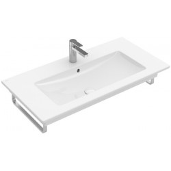 Plans de toiletteavec meuble, 1000 x 500 mm, Angulaire, pour deux robinetteries monotrou , trou s de robinetterie percés,avec trop-plein, En porcelaine sanitaire Blanc CeramicPlus