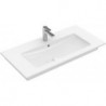 Plans de toilette avec meuble, 1000 x 500 mm, Angulaire, pour robinetterie à 3 trou s, trou de robinetterie central percé, avec trop-plein, En porcelaine sanitaire Blanc