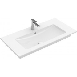 Plans de toiletteavec meuble, 1000 x 500 mm, Angulaire, pour robinetterie à 3 trou s, troude robinetterie central percé,avec trop-plein, En porcelaine sanitaire Blanc CeramicPlus