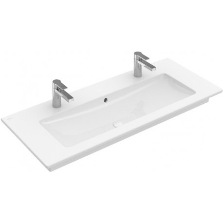 Plans de toiletteavec meuble, 1200 x 500 mm, Angulaire, pour robinetterie murale, sans troude robinetterie,avec trop-plein, En porcelaine sanitaire Blanc CeramicPlus