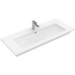 Plans de toiletteavec meuble, 1200 x 500 mm, Angulaire, pour deux robinetteries monotrou , trou s de robinetterie percés,avec trop-plein, En porcelaine sanitaire Blanc CeramicPlus
