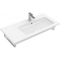 Plans de toilette, 1000 x 500 mm, Rectangulaire, pour robinetterie murale, sans troude robinetterie,avec trop-plein, En porcelaine sanitaire, cuve à droite