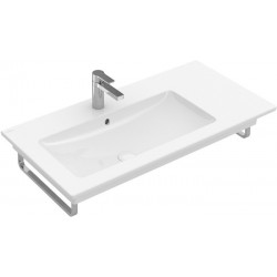 Plans de toilette, 1000 x 500 mm, Rectangulaire, pour robinetterie à 3 trou s, troude robinetterie central percé,avec trop-plein, En porcelaine sanitaire, cuve à gauche