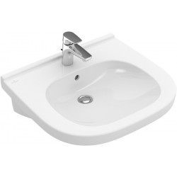 O.novo Vita, Lavabos muraux, 610 x 550 mm, Ovale, pour robinetterie à 3 trou s, troude robinetterie central percé,avec trop-plein, En porcelaine sanitaire, NF