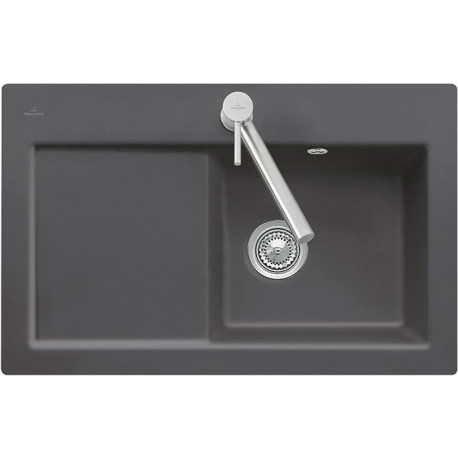 Évier à encastrer SUBWAY 45 FLAT 745 x 475 mm, vasque à droite manivelle bois VILLEROY & BOCH